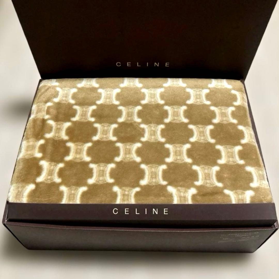 CELINEセリーヌ マカダム柄 アクリルニューマイヤー毛布.肉厚☆新品お