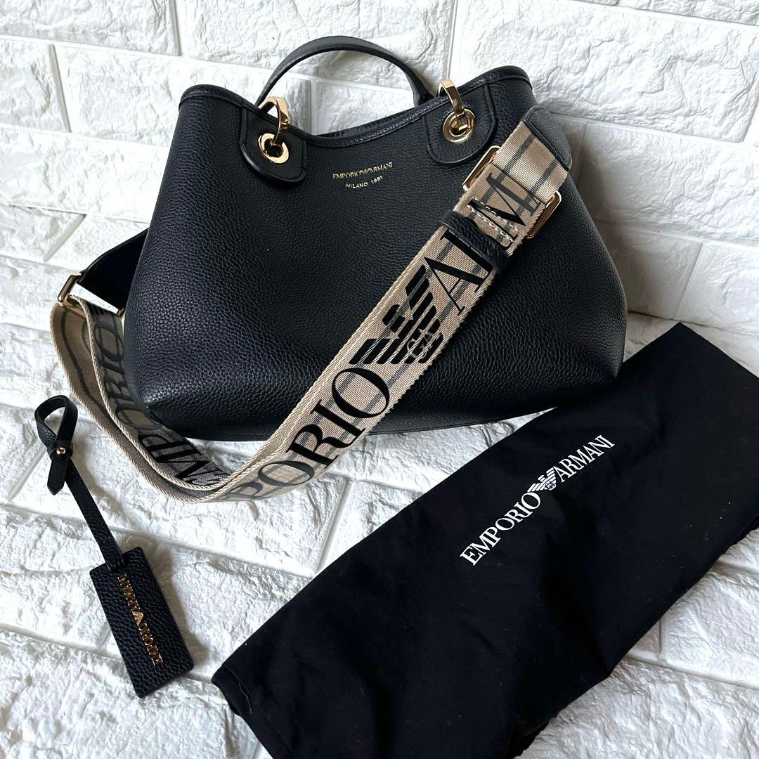 極美品 EMPORIO ARMANI ブラックトート ショルダーバック 2WAY EMPORIO ARMANI 美品 エンポリオアルマーニ ベルトデザイン 2WAY