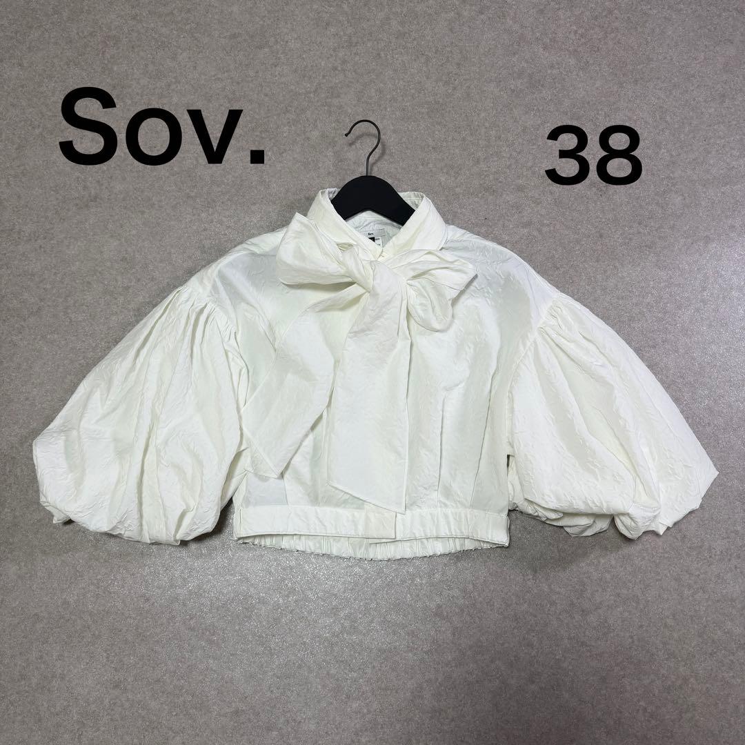 Sov. 】 ソブ タグ付き ボリュームスリーブ リボン付き シャツ 38