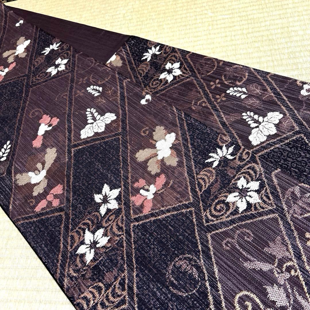 正絹　袋帯《短冊　小花》