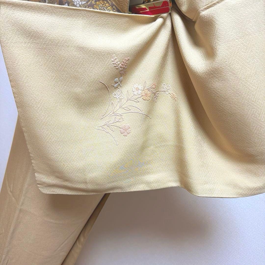 25 付け下げ訪問着フルセット 正絹 ベージュ 薄茶 総刺繍 相良刺繍 暈