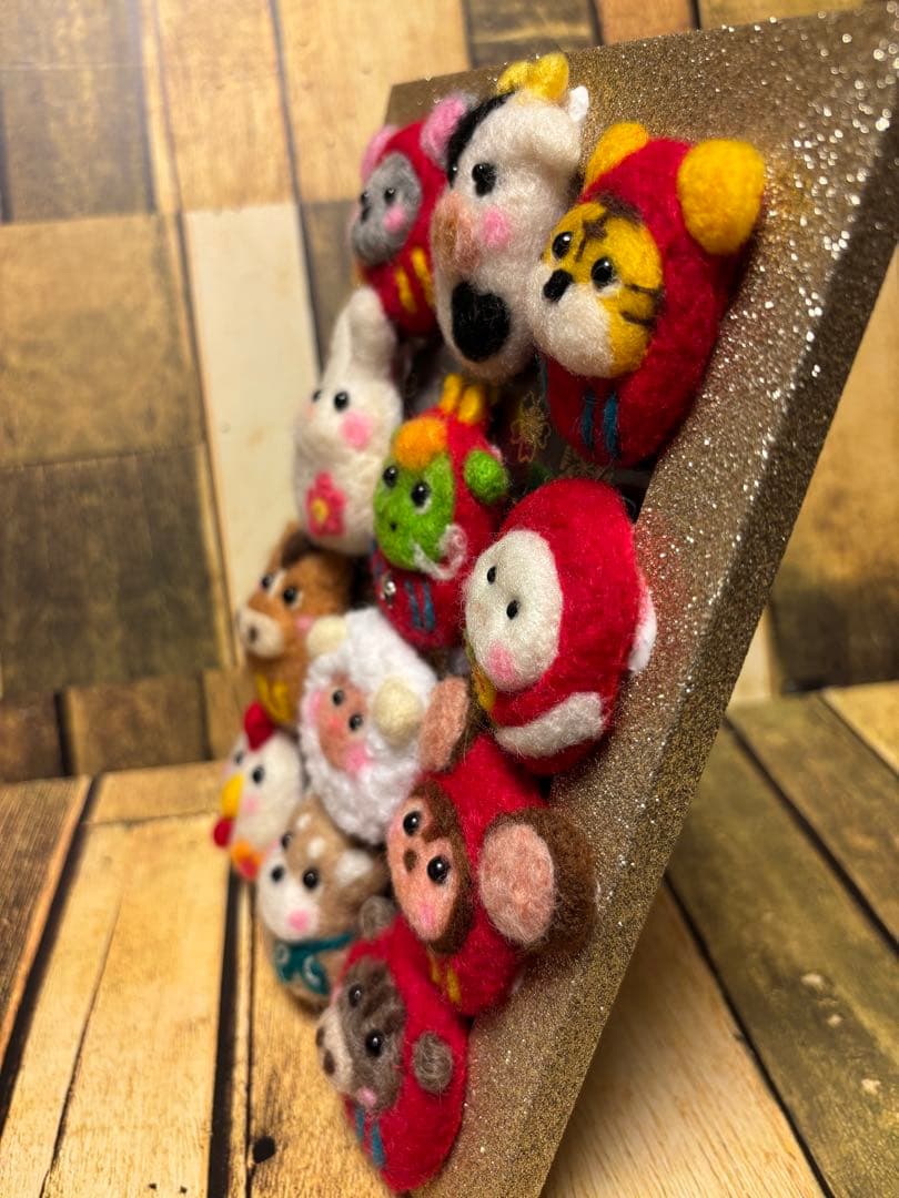 縁起飾り 十二支フレーム【羊毛フェルト・アクレーヌ】ゴールドラメ