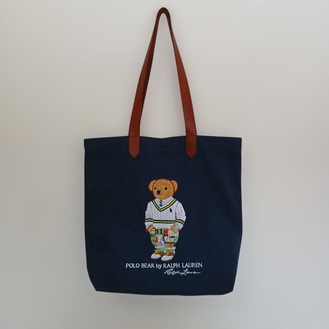 ポロラルフローレン ポロベア キャンバス 刺繍 持ち手革 ネイビー