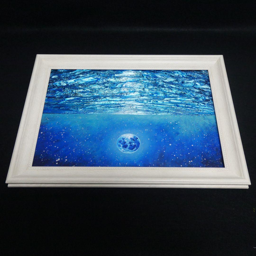油絵 油彩 油彩画 絵 絵画 【青い満月と輝く海】 - メルカリ