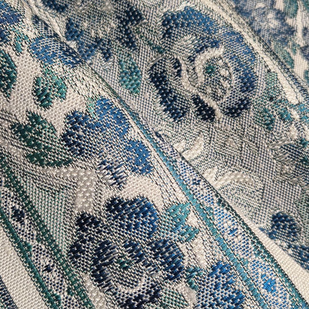 着物と帯京月花 m3791 □ボーダー花唐草紬正絹名古屋帯/八寸/開き