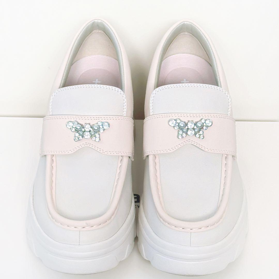 【まりる様】+ アイボリージンコウスムース/ベージュジンコウスムース 24cm プラスダイアナ ＋diana スタッズダッドスニーカー （アイボリー人工