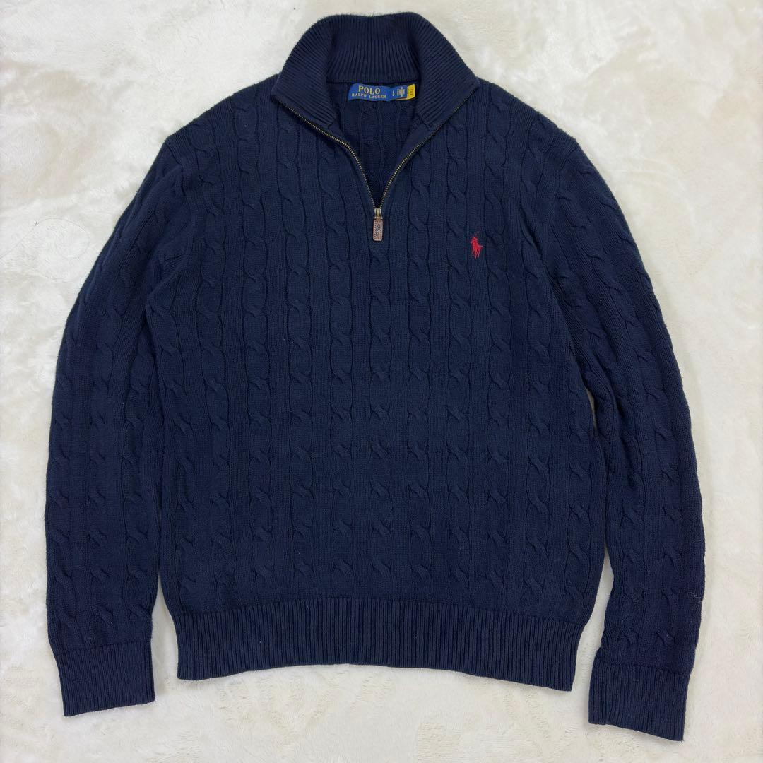 ポロラルフローレン QRタグ ケーブルニットコットン ハーフジップ