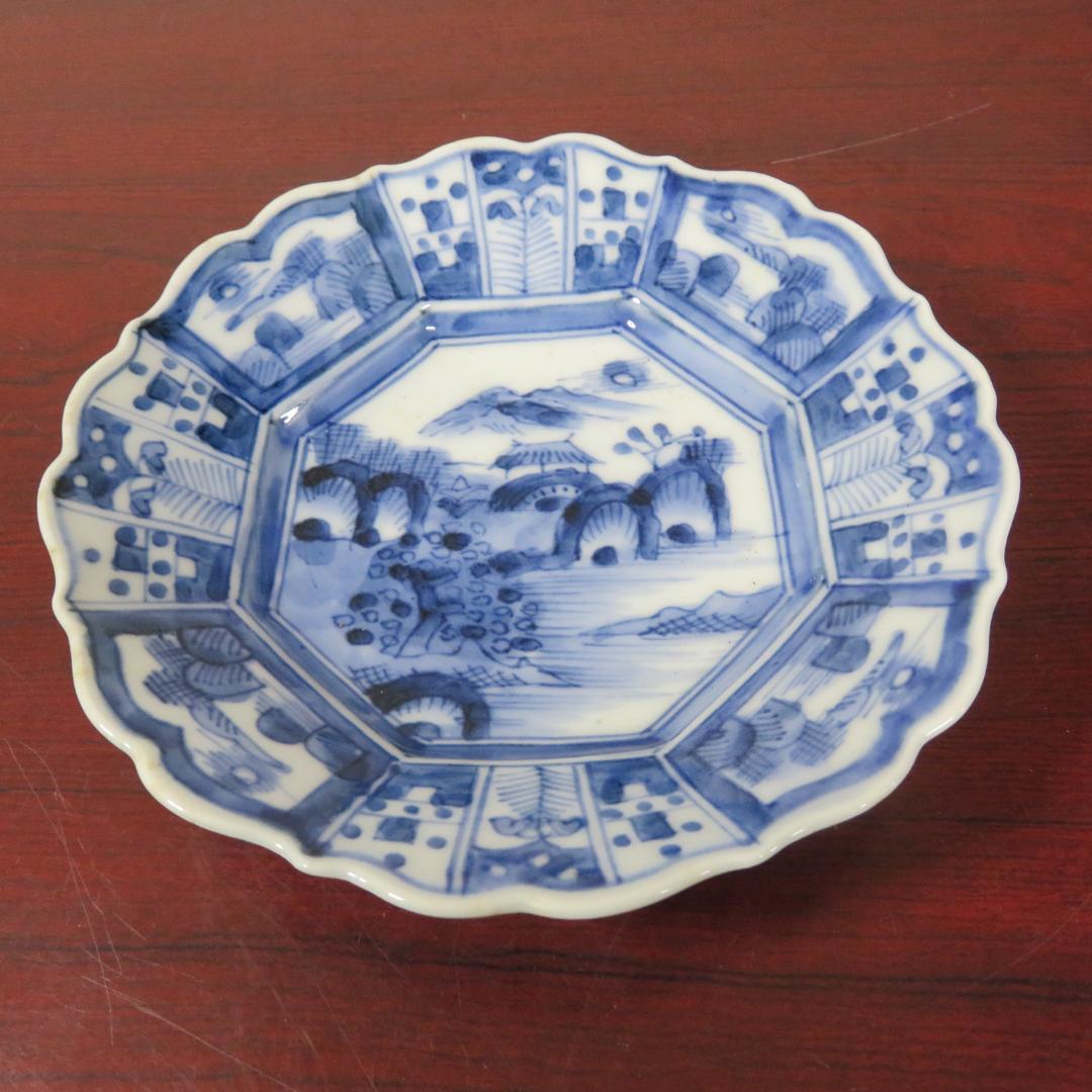 皿 4枚 染付 山水文様 幾何学 唐草 八角皿 変わり縁 - メルカリ