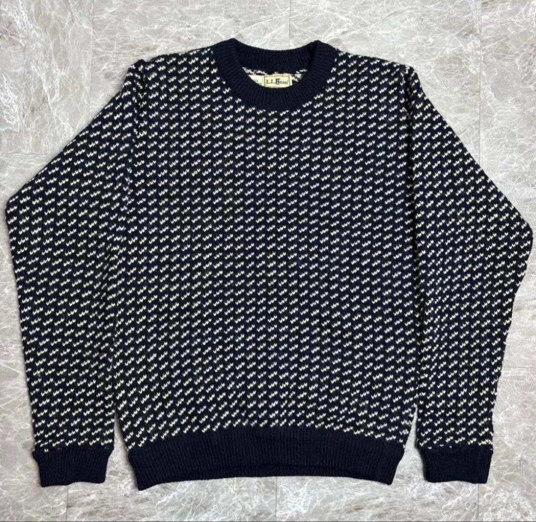 名作 ノルウェー製 80s L.L.Bean バーズアイ ニット M 鳥の目