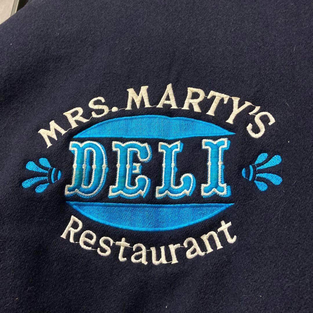 《US古着》企業 ウール・レザー 本革 中綿 スタジャン 刺繍ロゴ メンズXL