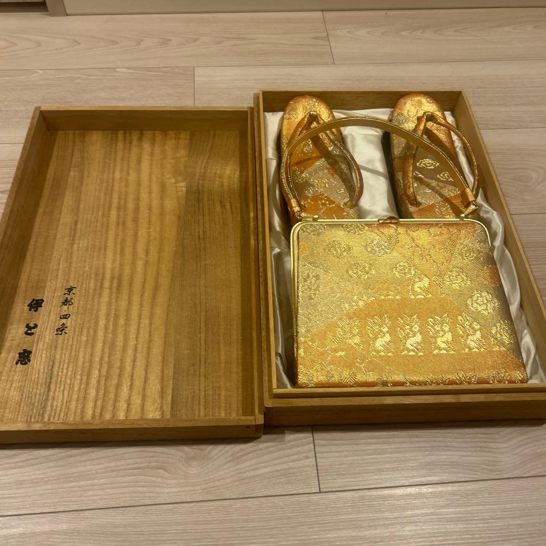 和装用バッグと草履のセット（ゴールド） - メルカリ