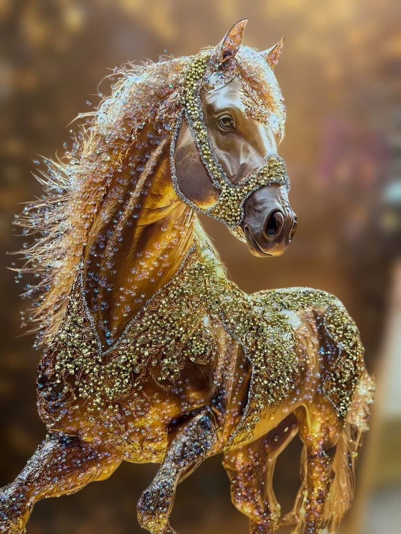 アートパネル 馬 ゴールド 水晶絵 キラキラ 金運 絵 額縁 壁掛け