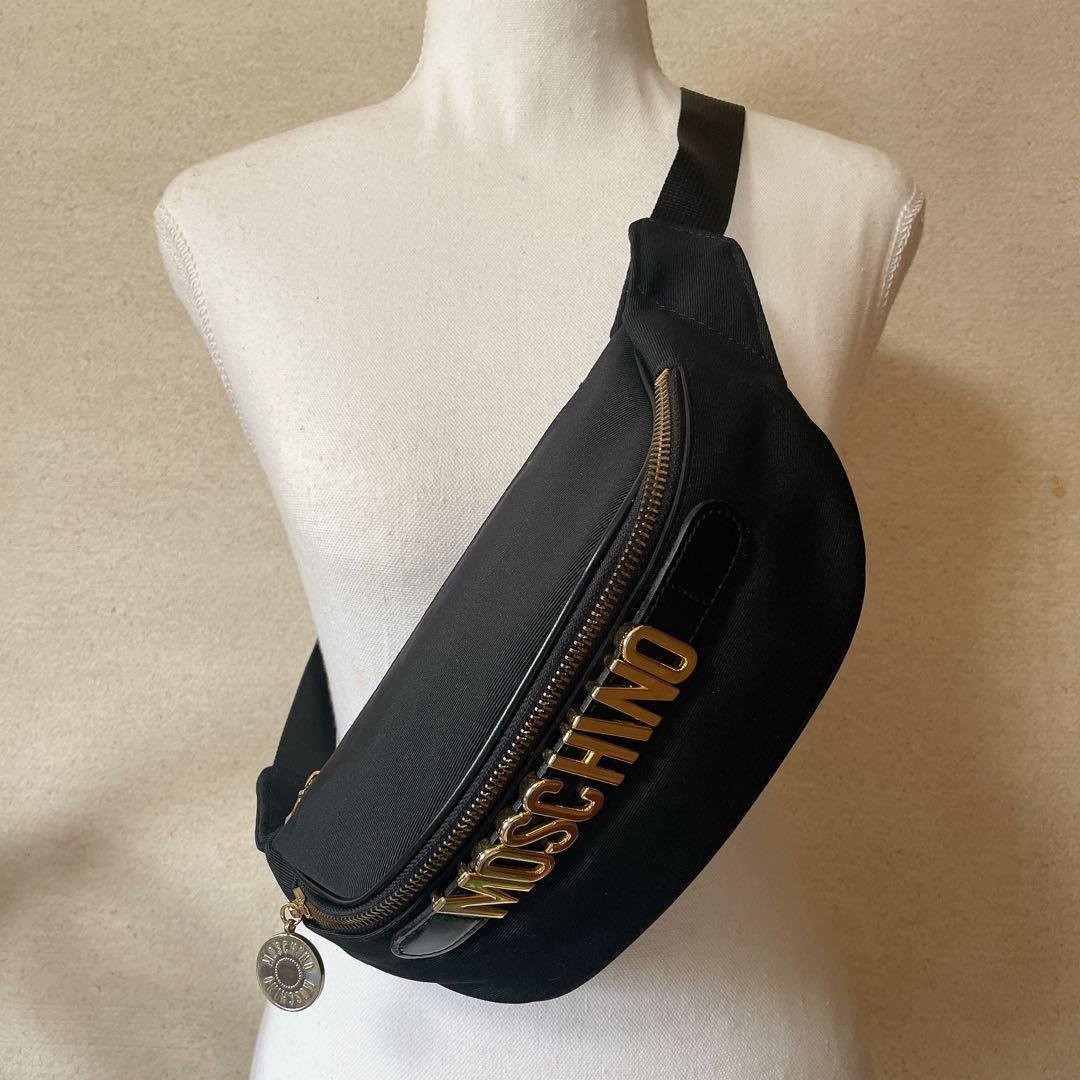 美品　希少　MOSCHINO モスキーノ　ボディバッグ 黒　ゴールド　ビッグロゴ 楽天市場】MOSCHINOモスキーノ ベルトビックロゴ入り ナイロン