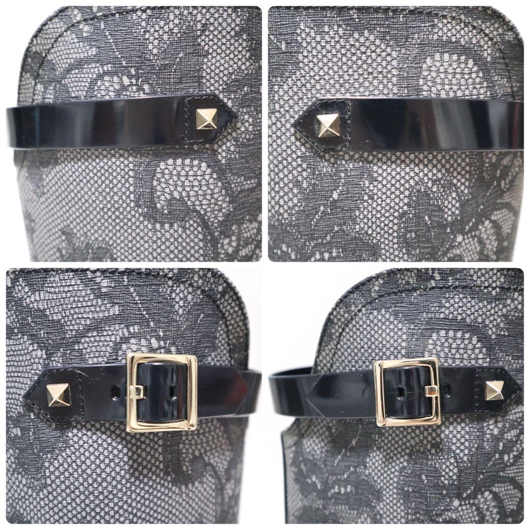 ヴァレンティノ レインブーツ 長靴 レース 刺繍 スタッズ ベルト