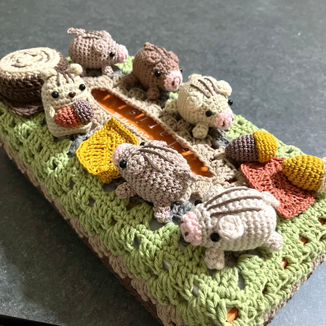 ハンドメイド☆ボックスティッシュカバー☆ティッシュケース☆編み