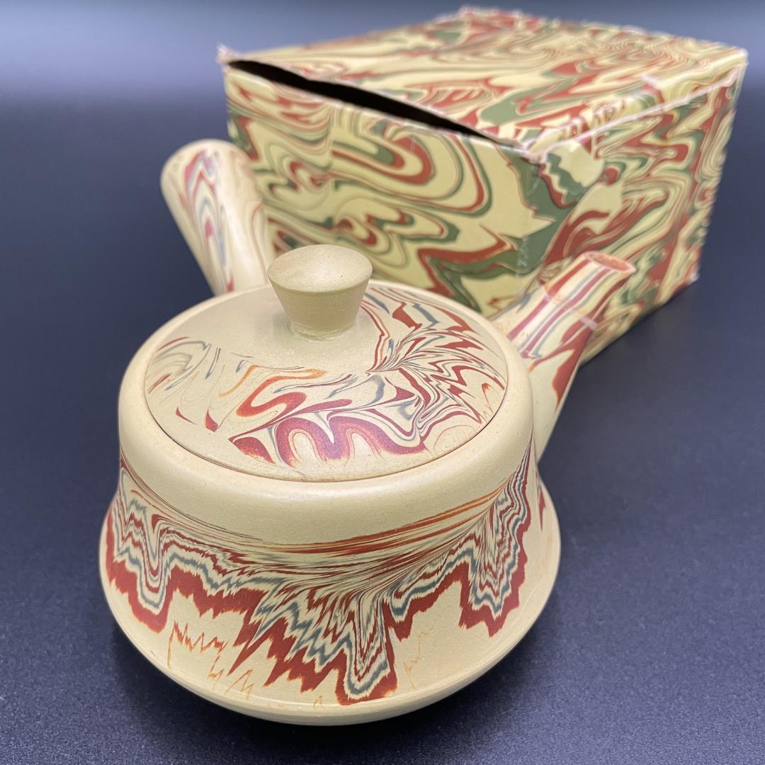 常滑焼 伸康作 練込 急須 マーブル模様 横手急須 ささめ 茶注 R8SA94