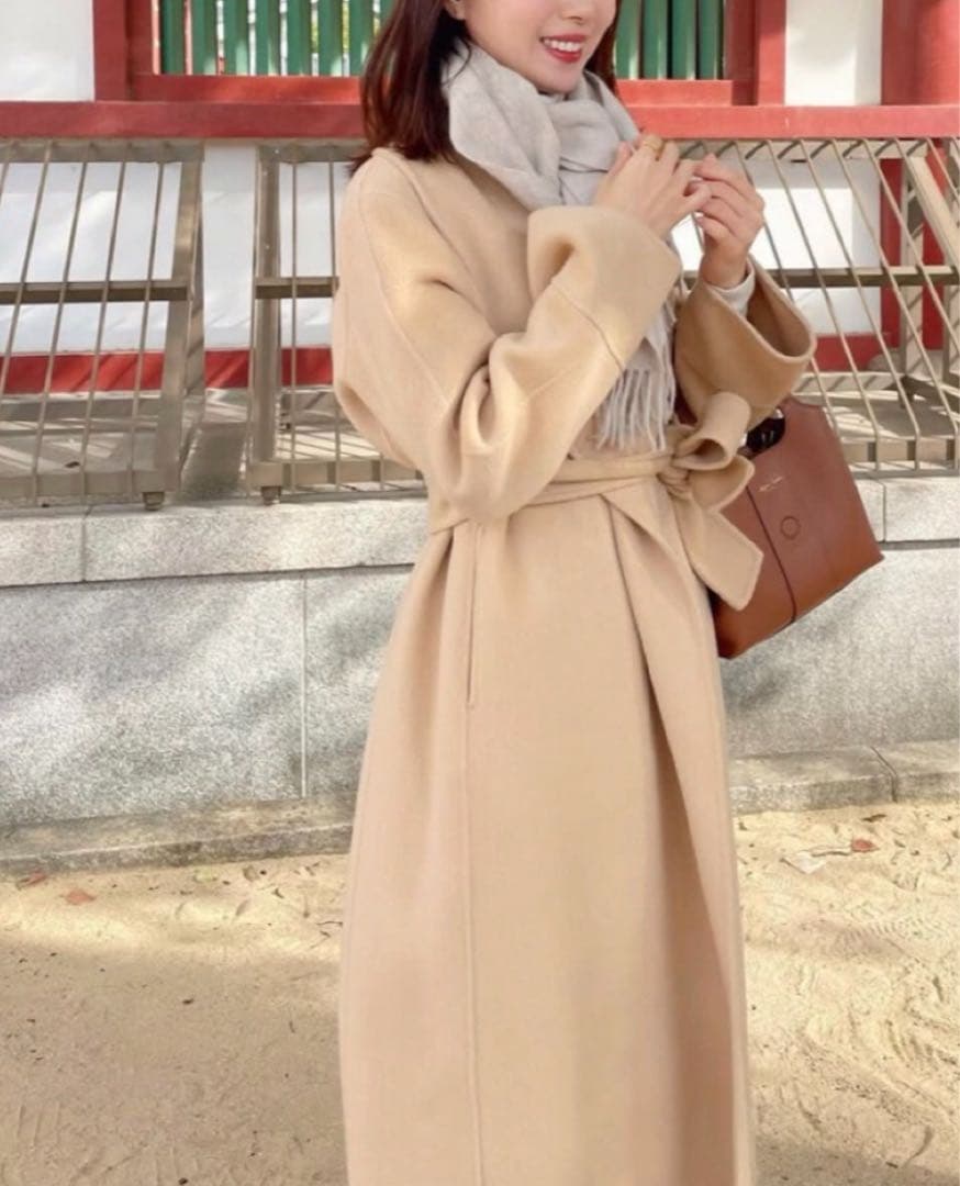 エヌー ハンドメイドショールカラーウールコート ベージュ F - メルカリ