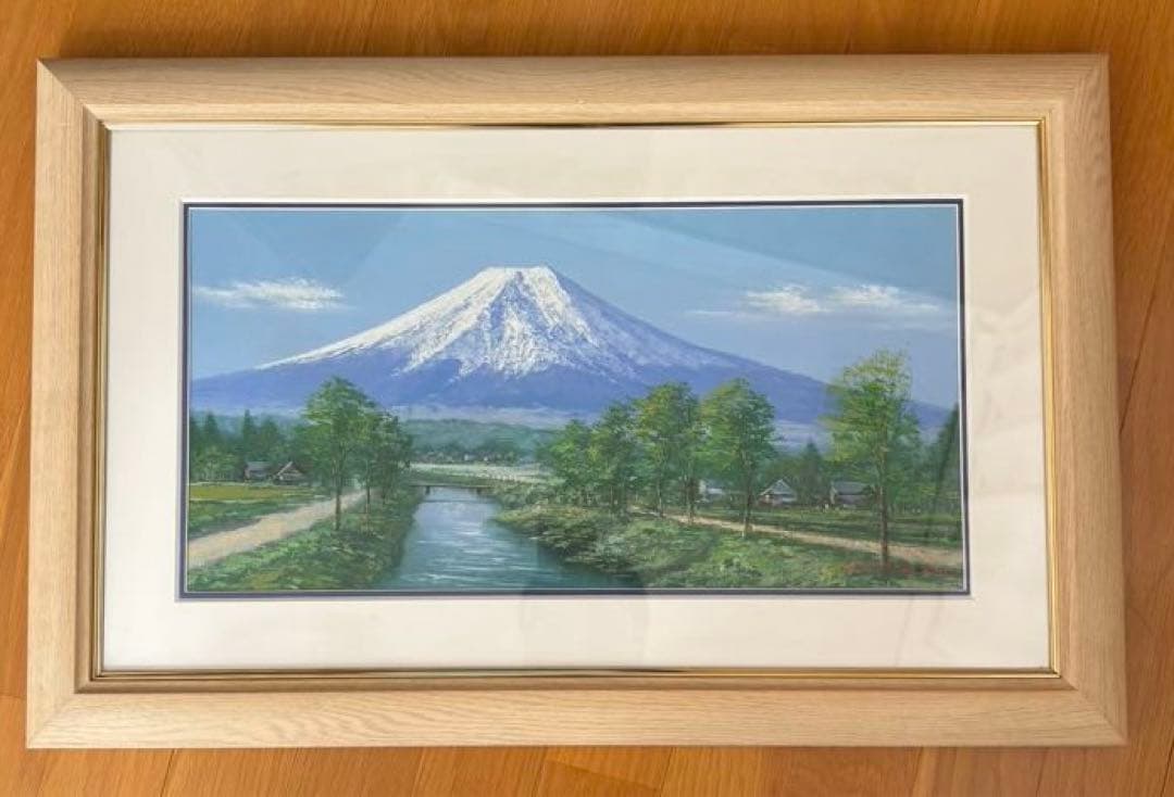 真作‼️ 田所　洋作　忍野富士　油絵画 木製フレーム付き