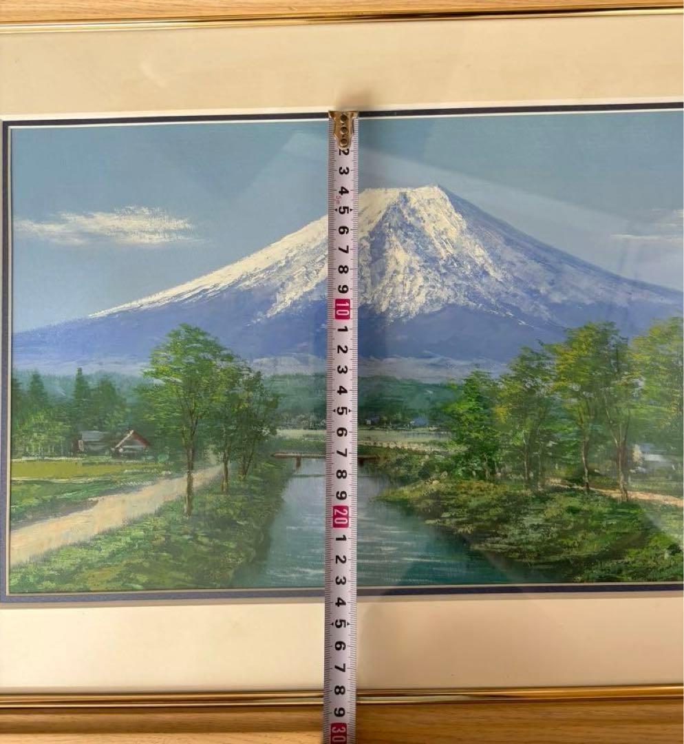 真作‼️ 田所　洋作　忍野富士　油絵画 木製フレーム付き