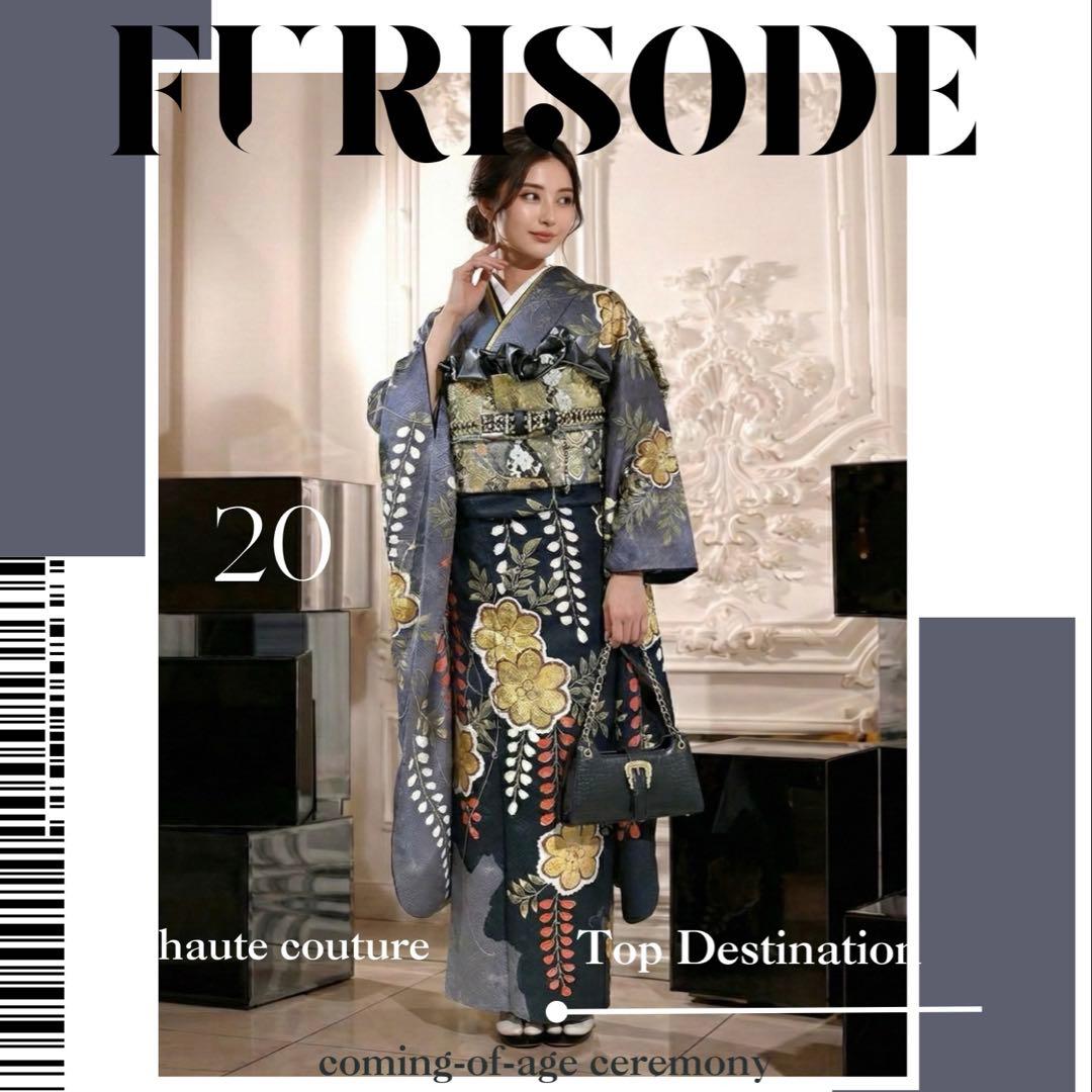 モード黒灰 染め分け グレー ファーショール 振袖 フルセット 成人式 ショール 振袖 ファー「白・黒・グレー・モーヴピンク