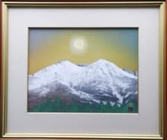 清水規「白馬清曉」 肉筆日本画 6号 共シール 額装 タトウ箱