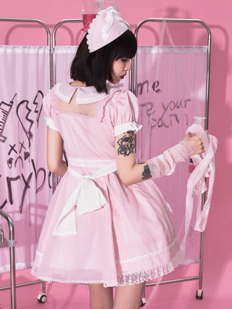 Showa Hospital Peter Pan Collar Short Sleeves Nurse Lolita Dress OP