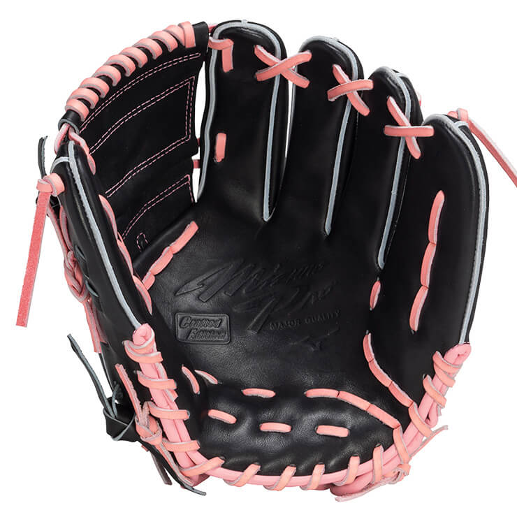 ハタケヤマ 硬式野球グローブ 黒/ピンクライン グラブホルダー付き