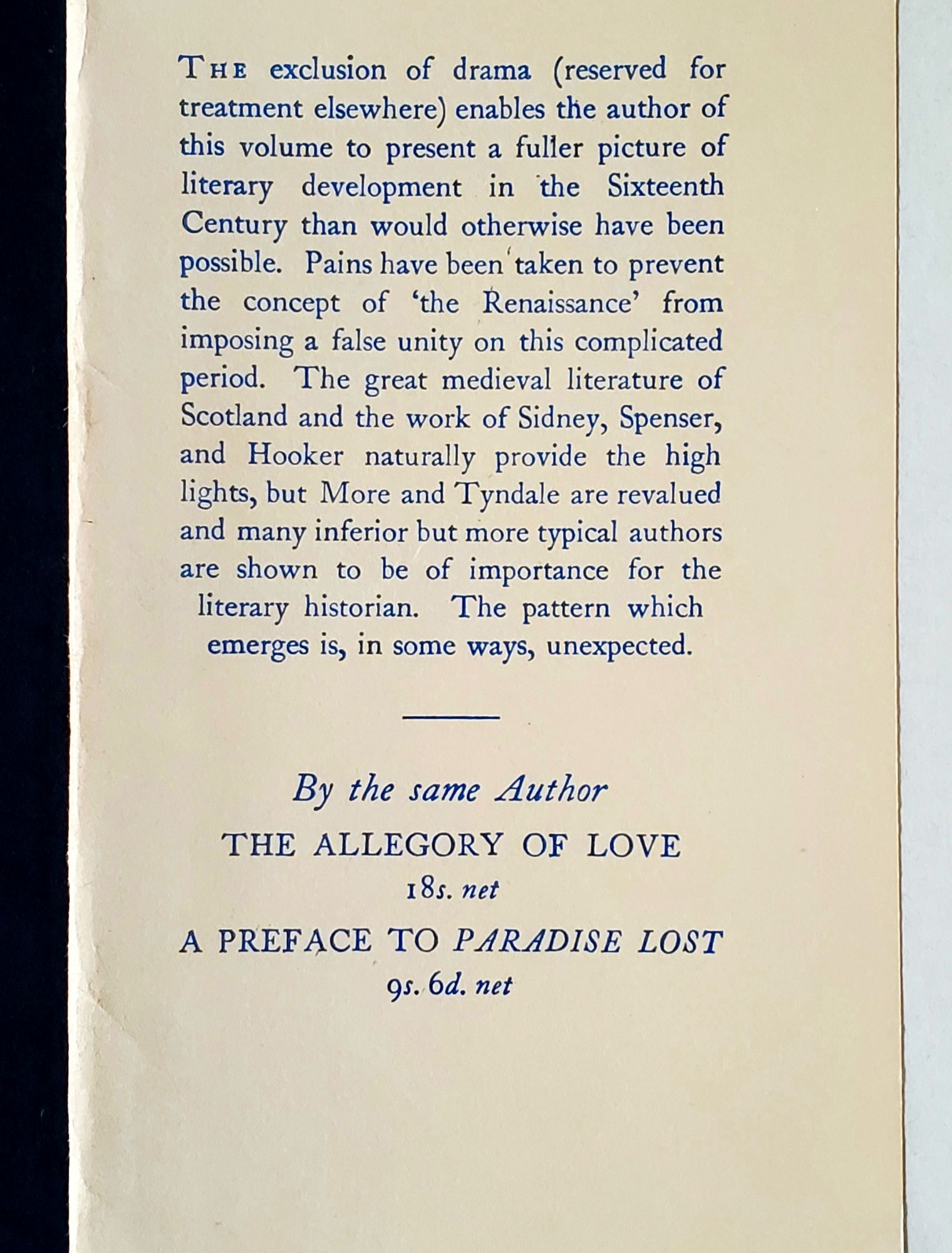 English Literature in the Sixteenth Century; Excluding Drama | C