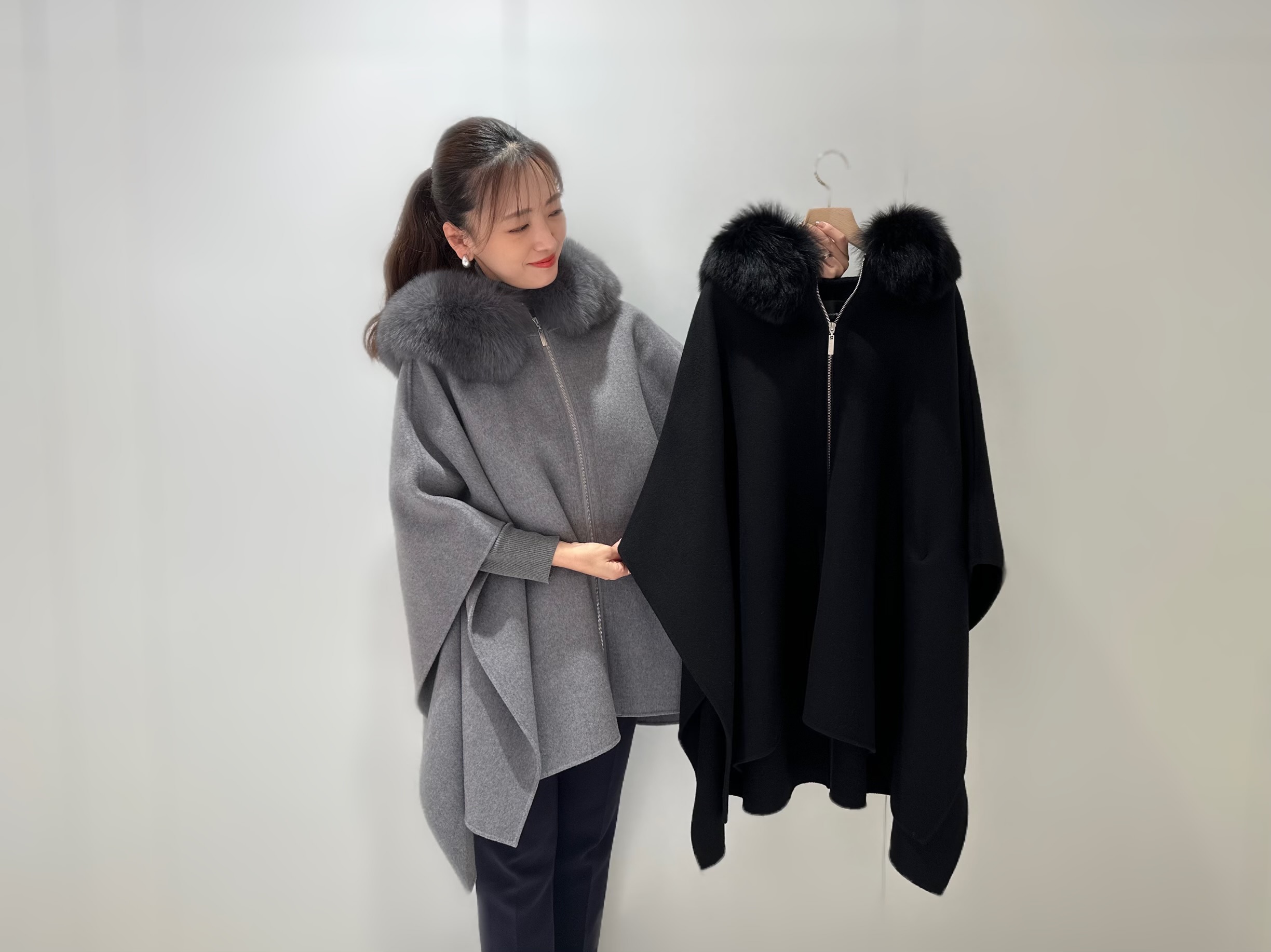 DAMAcolllection ミンクファー ブラックポンチョ ケープ コート