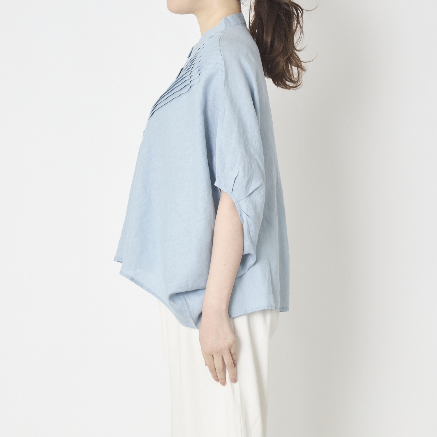 ubasoku/バンドカラーバイアスピンタックブラウス -吸水性・吸湿性に