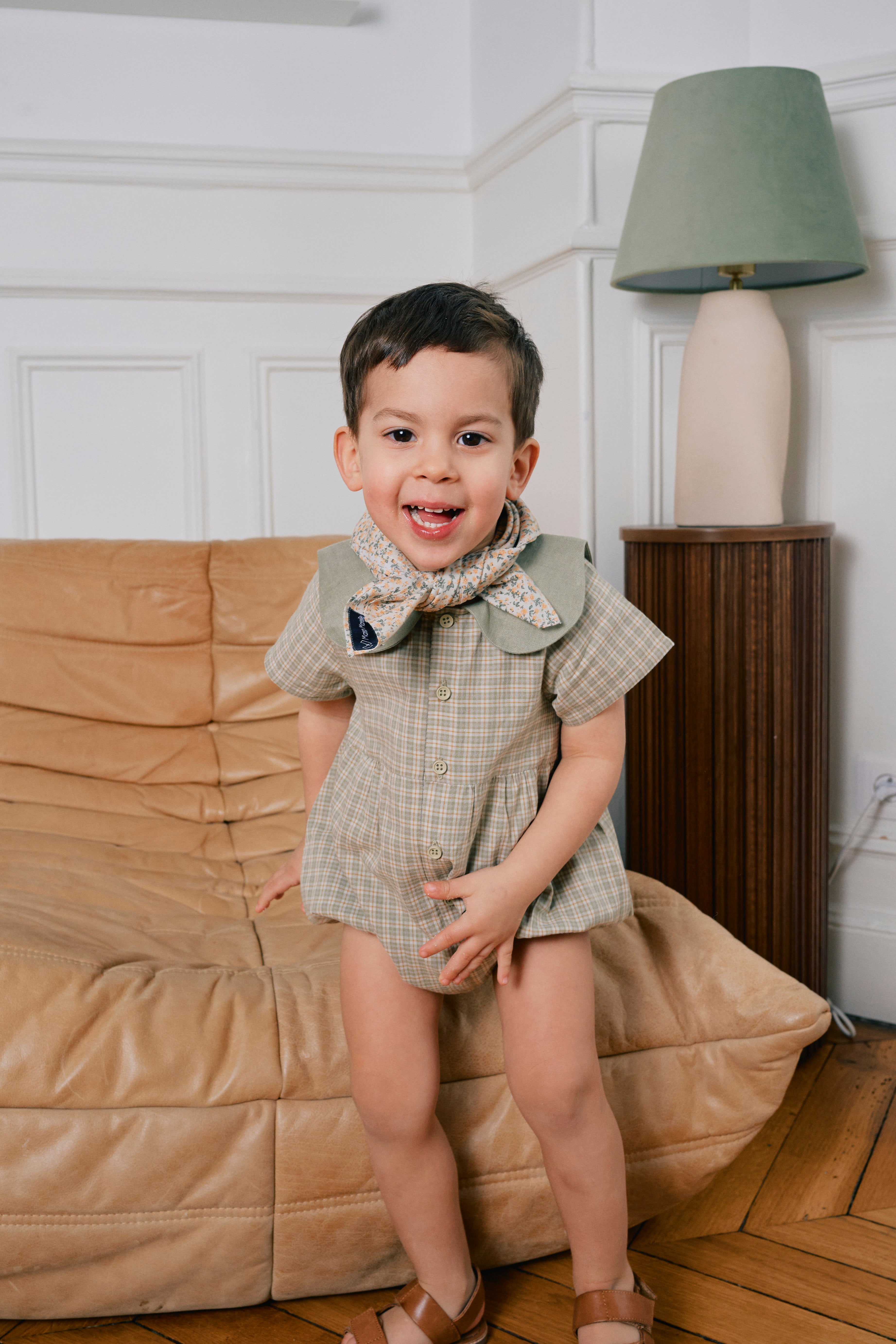 ロンパース・カバーオール Maison Marelle romper BAC gingham 18m