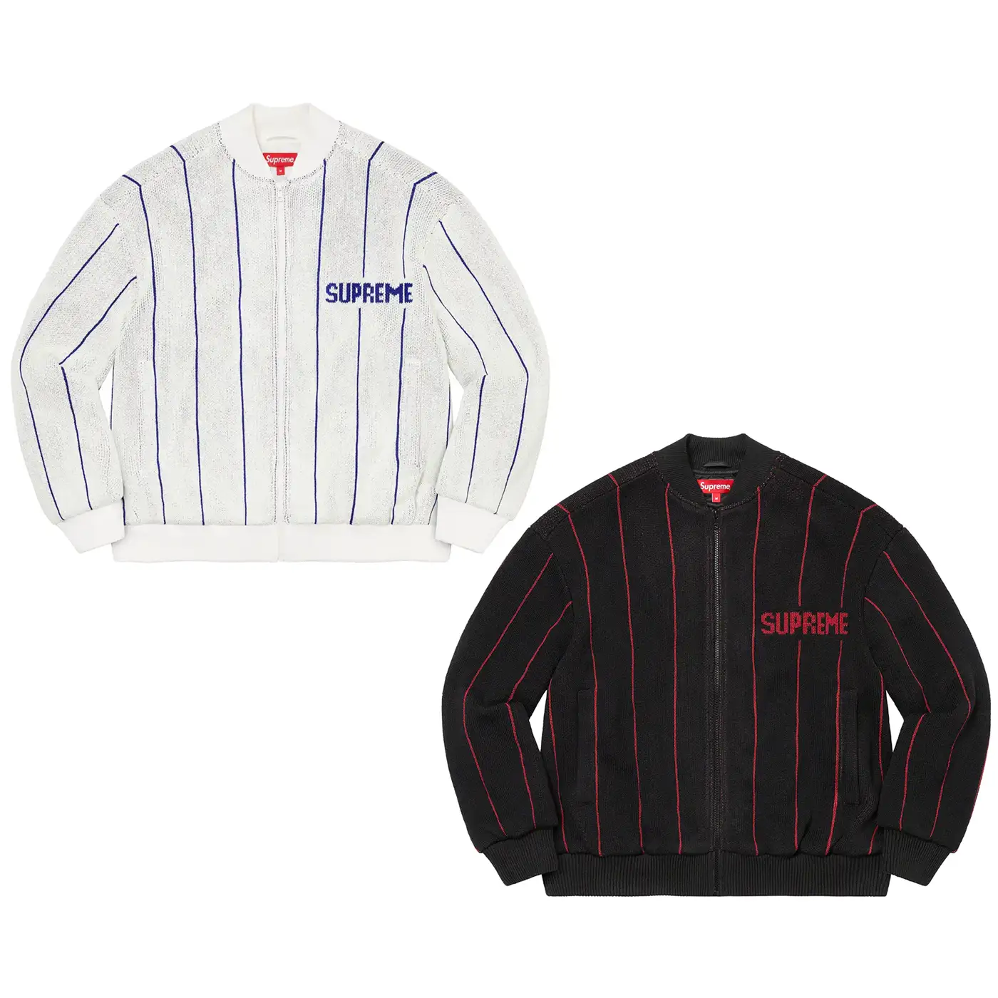 Pinstripe Varsity Zip Up Sweater | Supreme 23ss