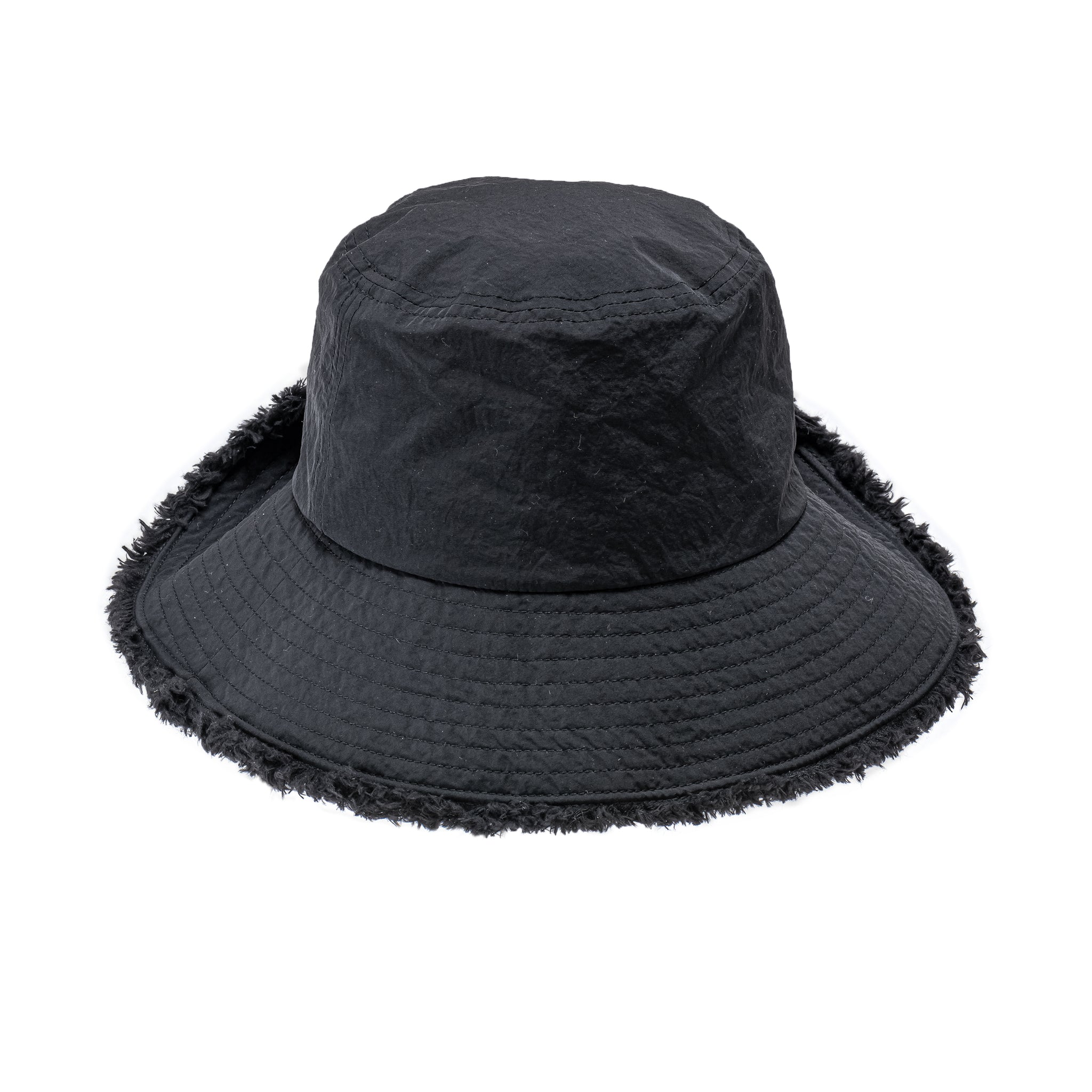 ブラック バケットハット フリンジ仕上げ