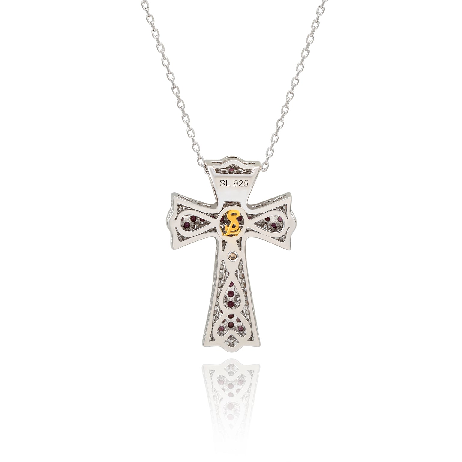 Suzy Levian Sterling Silver Pink Sapphire and Diamond Accent Cross
