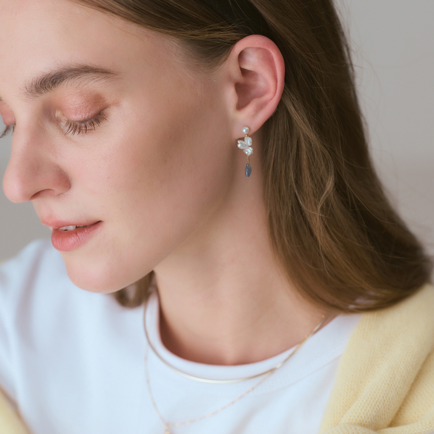 K10アクアマリン／淡水パールピアスチャーム｜ピアスチャーム