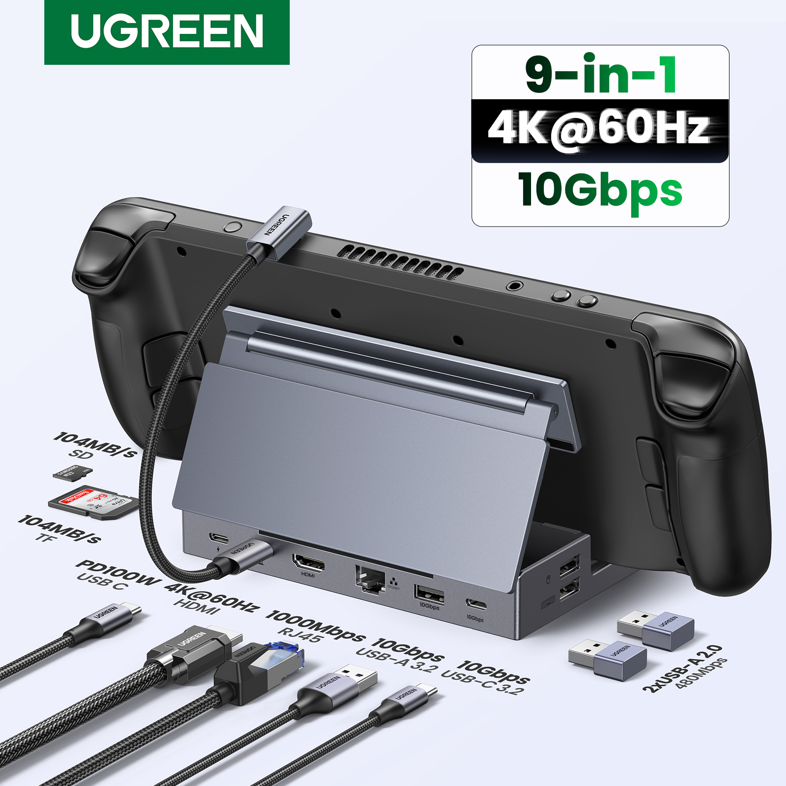UGREEN Steam Deck Dock 4K60Hz 9 Ports RJ45 PD100W USB C HUB
