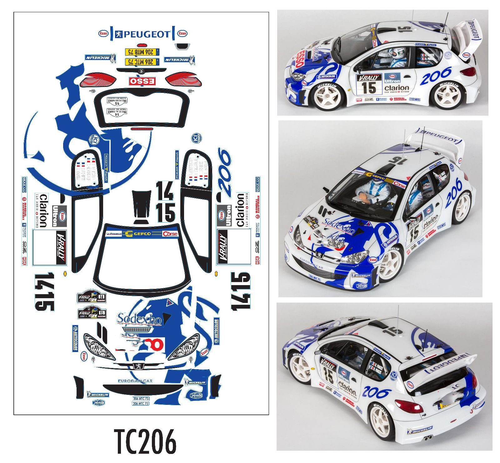 高品質1/10 206ラリーrc pcボディシェルシェードホイールベース237