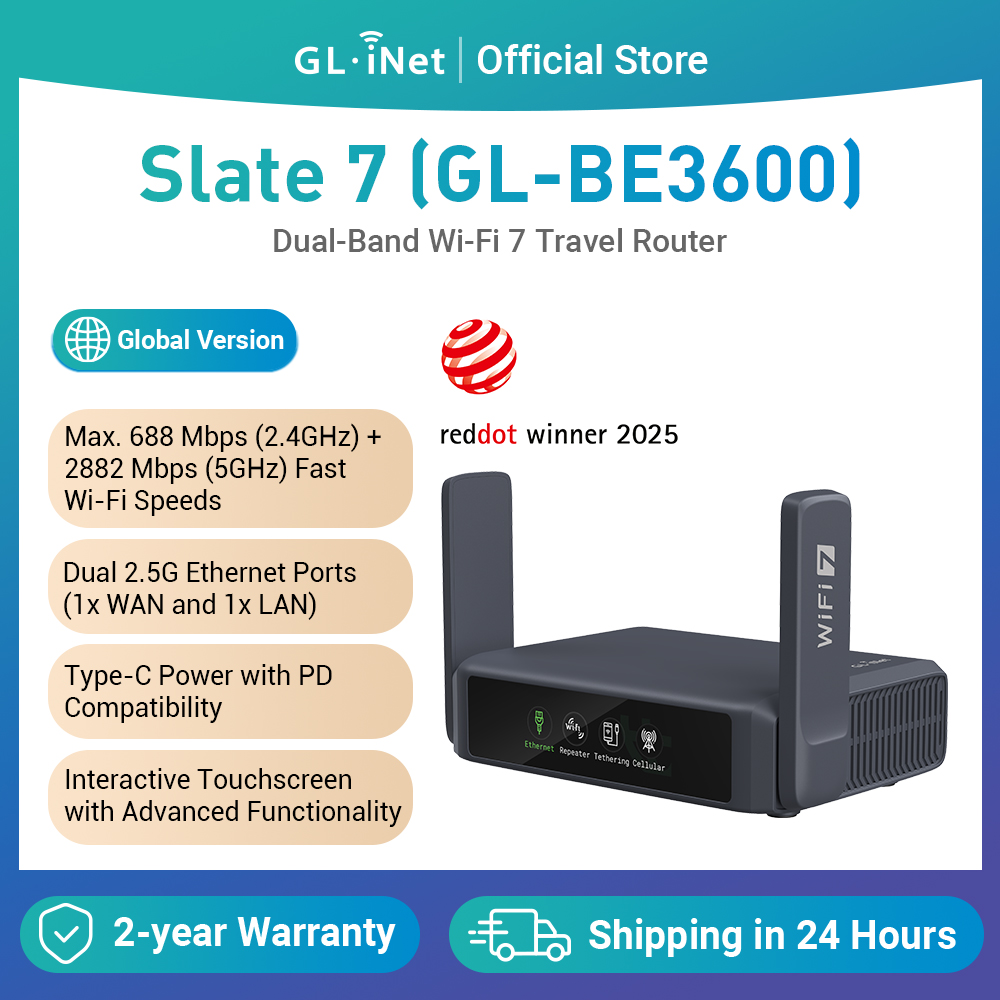 GL.iNet GL-BE3600( Slate 7) Wi-Fi 7 ルーター、デュアル 2.5G ポート
