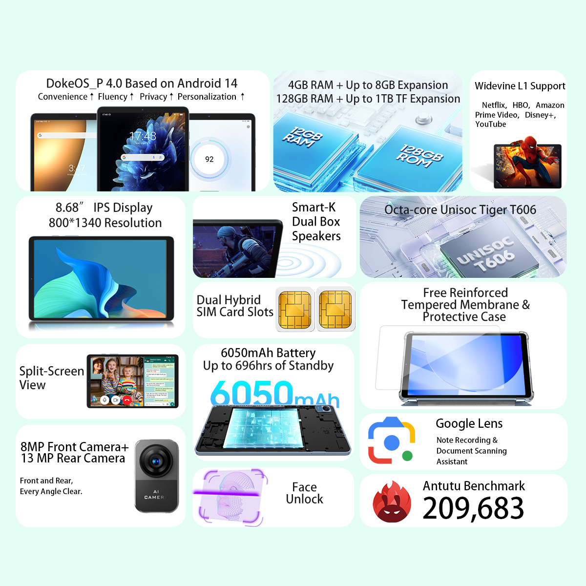 OSCAL Pad 5 Tablet PC,8.68-inch Display Unisoc T606 Octa-core ,4GB