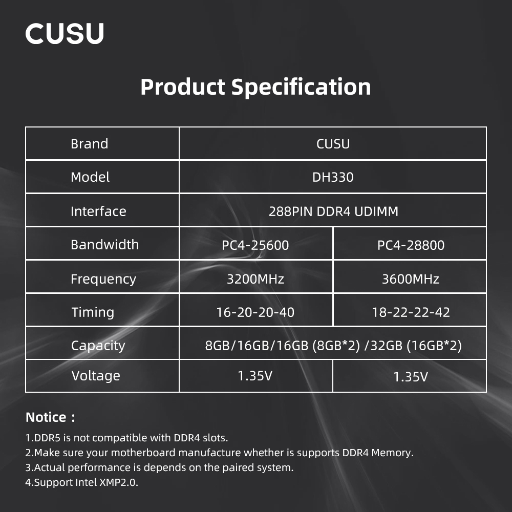 CUSU DDR4 8 ギガバイト 16 ギガバイト 3200MHz 3600MHz DDR4 メモリア