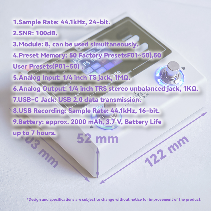 DK IE350 Multi-Effect Guitar Effects Pedal 8 Effects Modules 100