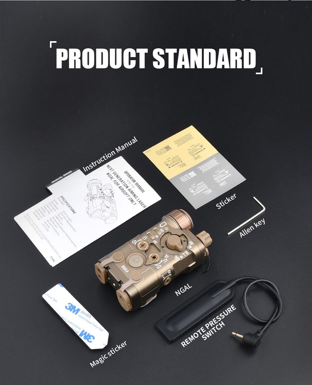 WADSN Airsoft Metal NGAL Red Green Blue Laser Sight Strobe Hunting