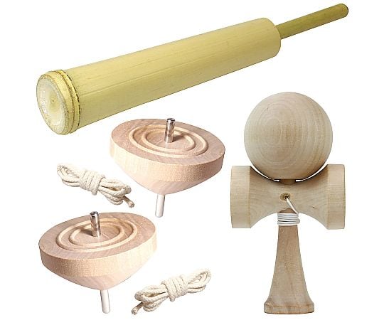 68-0756-35 けん玉・竹製水鉄砲・コマ4点セット 21291 【AXEL】 アズワン