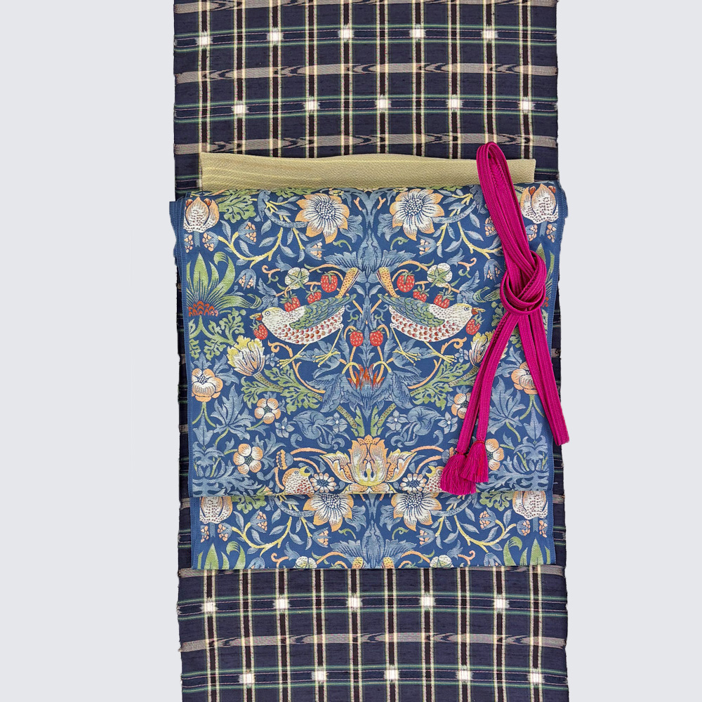 川島織物製 ウィリアム・モリス「いちご泥棒」 九寸名古屋帯 - 青山ゑり華