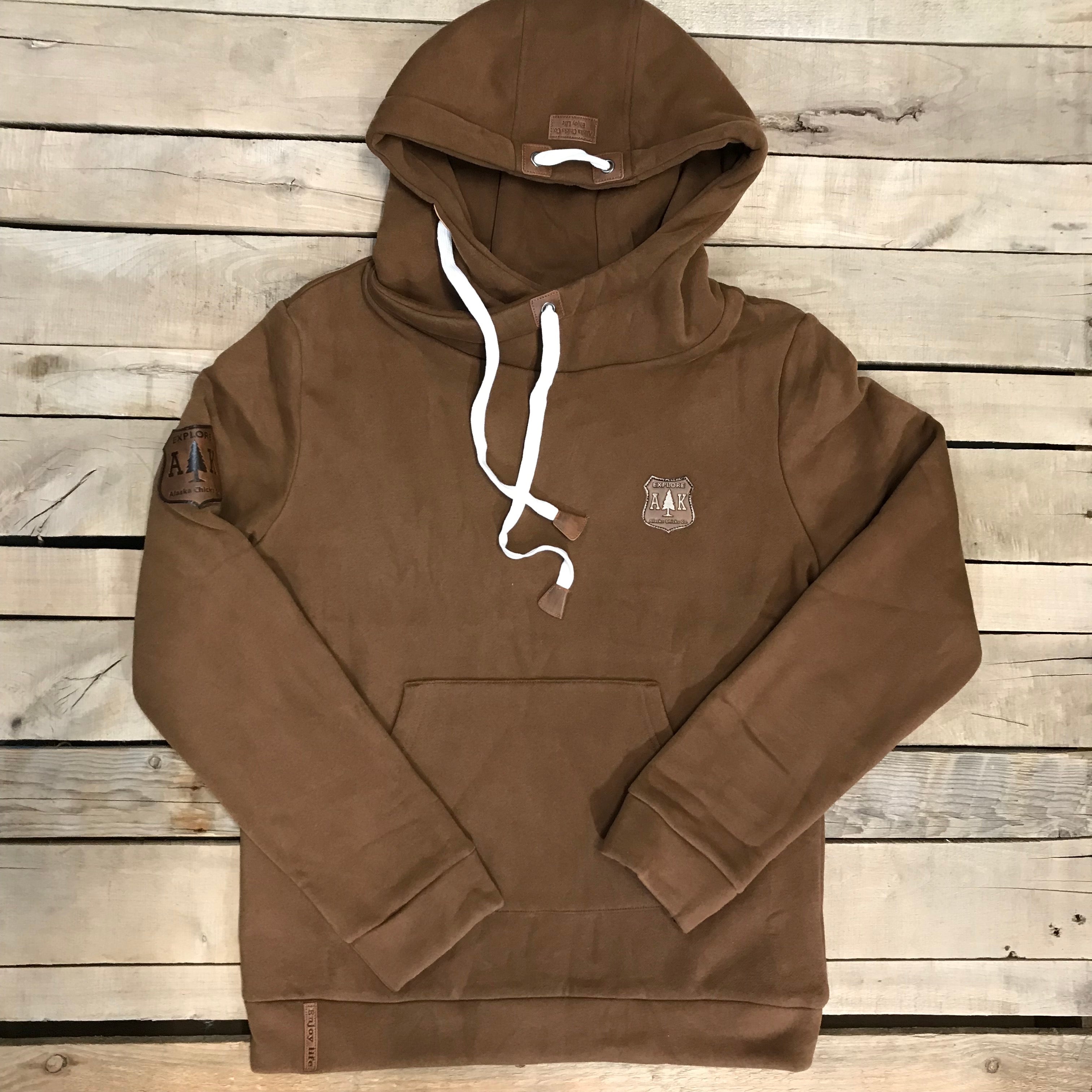Lazy Mountain Leather Patch Hoodie – Alaska Chicks Co