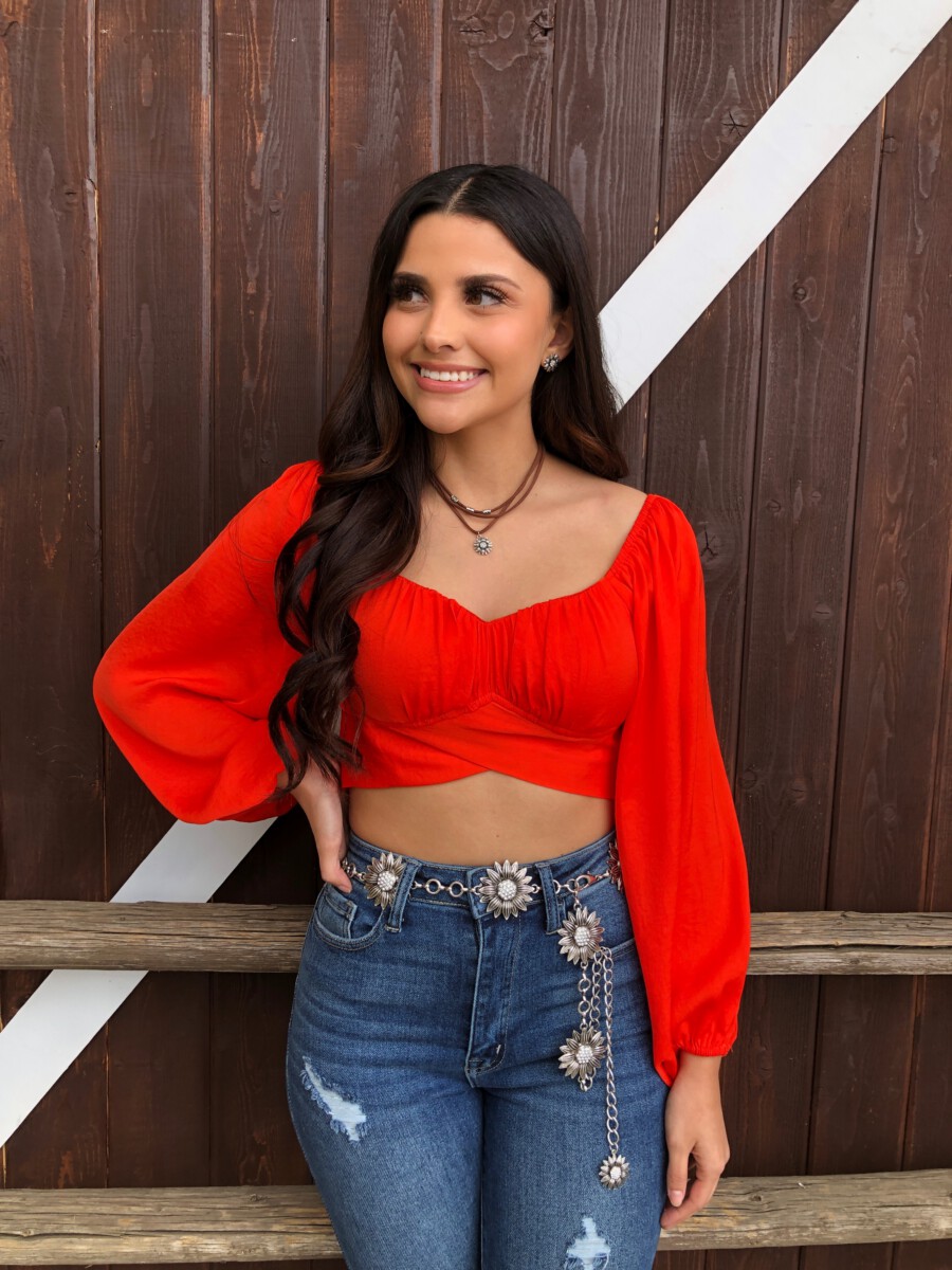 Amari ” Silk Long Sleeve Crop Top ( Orange ) – Ale Accessories