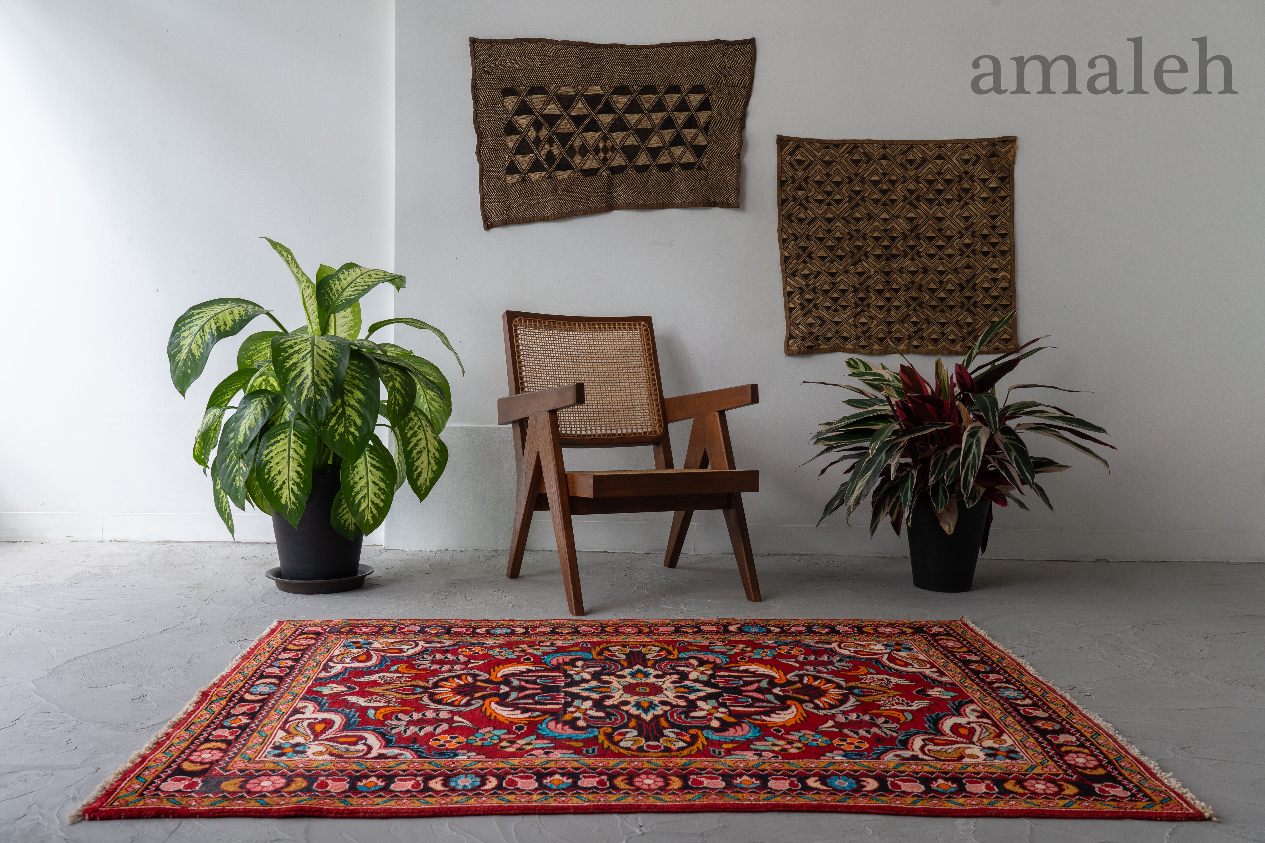 アンティークレッド ベージュラグ 87×169 メダリオン トルコラグ