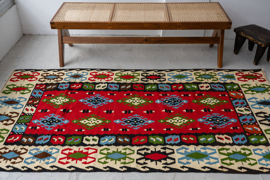 トルコ産 1980年代 ヴィンテージラグ】トルコキリム-ヴィンテージラグ