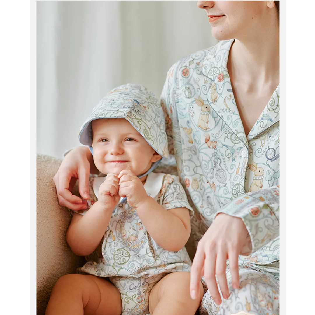 襟付きガーデンアニマルコットンロンパース 59㎝～90㎝｜ロンパース