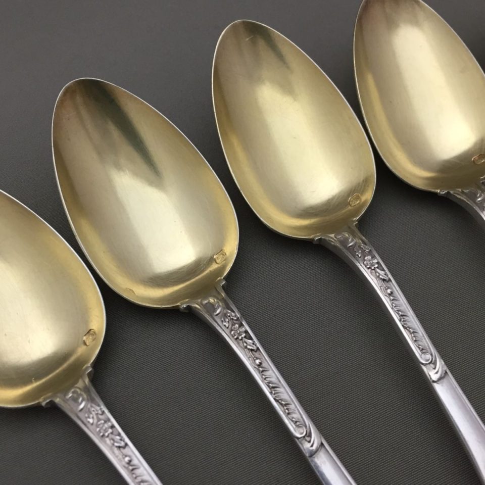 フランス「Emile Huingnard 工房 天使文 ティースプーン 6本セット 長